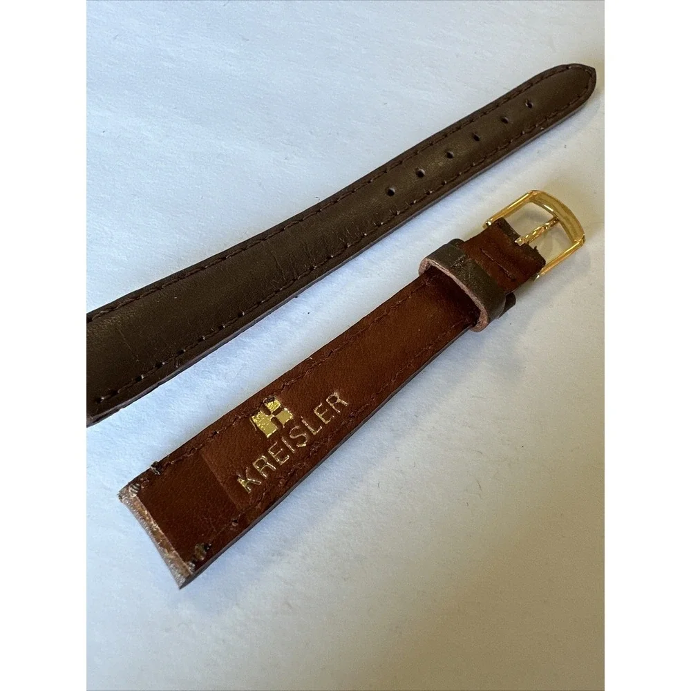 Kreisler Brown Norwegian Calf Leather Watch Strap 12mm Gold Buckle Vintage Band